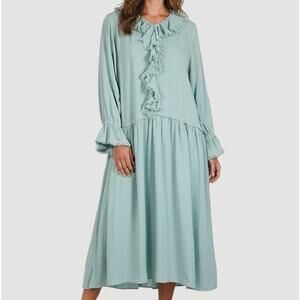 Free People Sage Green Midi XS Ruffle Dress